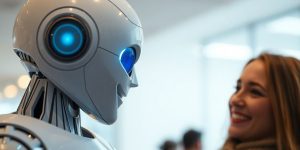 Robot chatbot interacting with customer