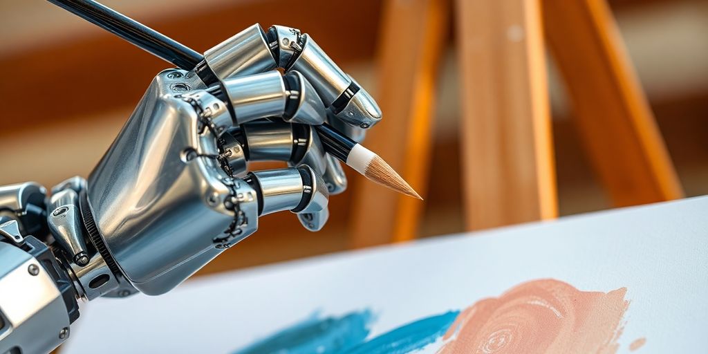 Robot hand holding paint brush