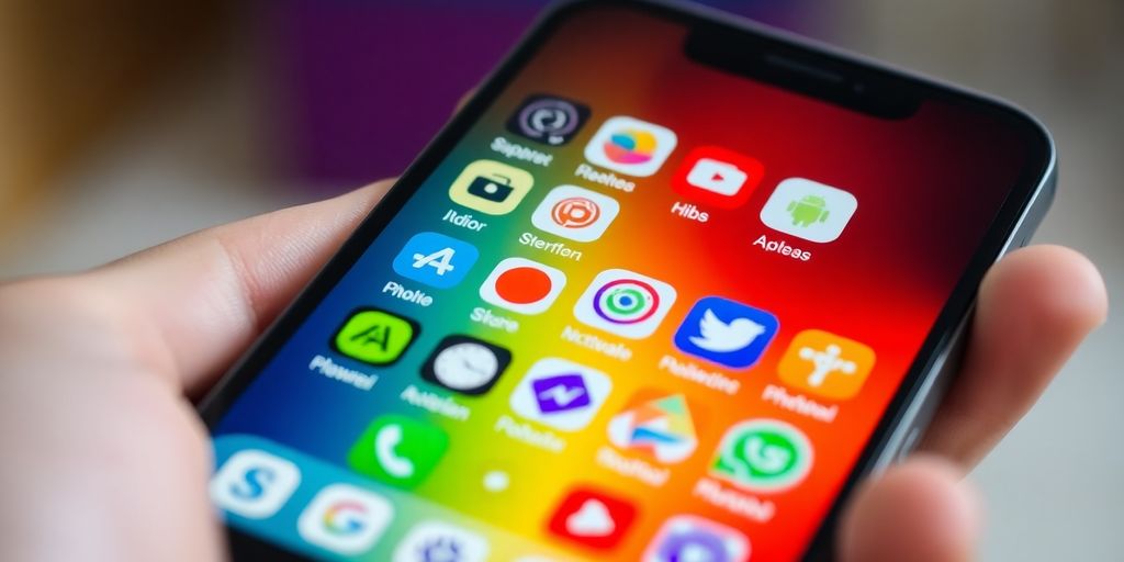 Android phone displaying various AI app icons.