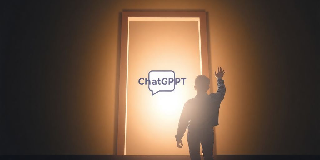Person unlocking glowing door with ChatGPT logo.