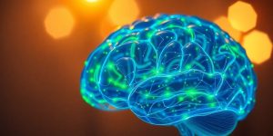 Futuristic AI brain with glowing circuits