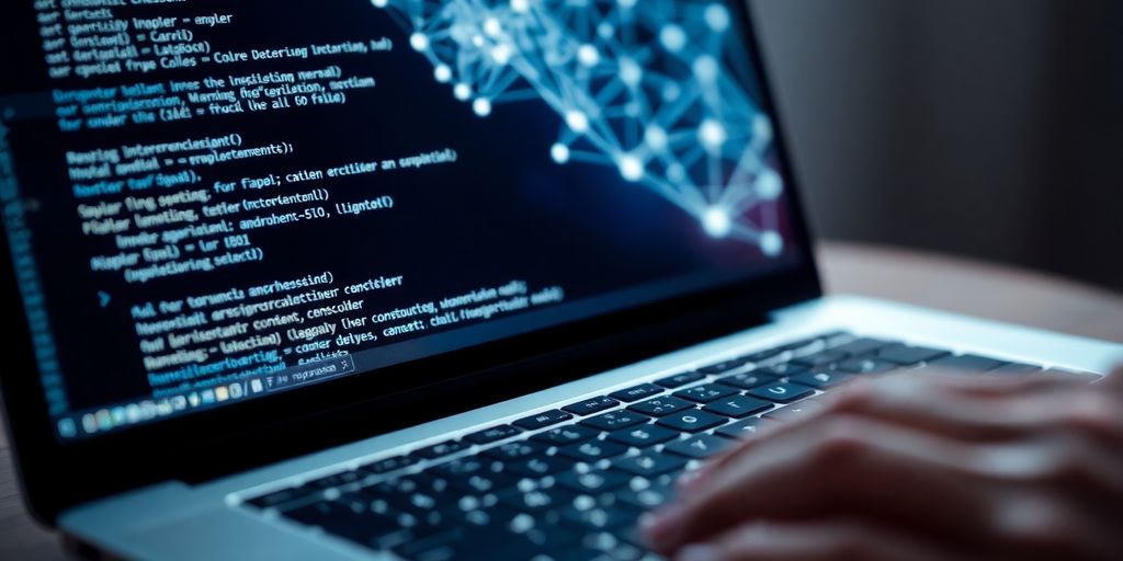 Laptop screen with python code and neural network