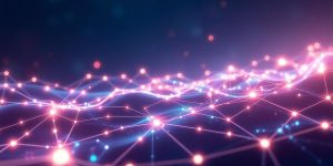 AI transforming business growth with glowing digital pathways.